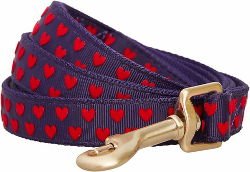 Blueberry Pet Valentine's Day Dog Leash, Gothic Grape, Velvety Soft-Touch Heart Flocking Lead for Small Dogs, 5 ft x