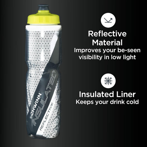 Schwinn Reflective Insulated Water Bottle and Holder Combo - Holds 26 Oz, BPA-Free Squeeze Sport Bottle
