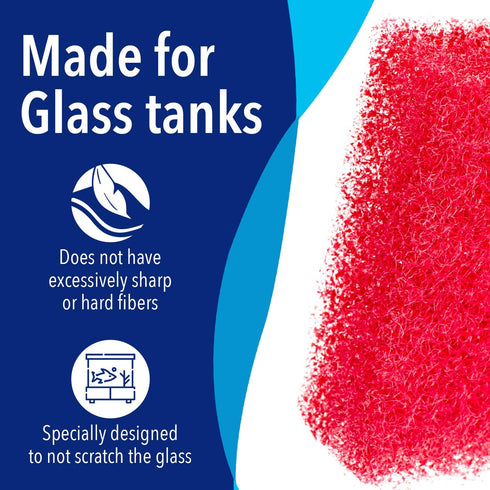 Evergreen Pet Supplies Aquarium Supplies Glass Cleaner Sponge - 4-Pack, Red, 3.25-in x 3.25-in x 1-in - Non-Scratch