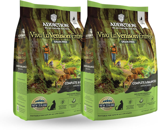 Addiction Viva Venison Cat Grain Free Dry Cat Food, Complete Balanced Recipe for Healthy Digestion, 4 lb (2 Packs)