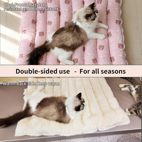 11 Inch Cat Tunnel Toy with Winter Warm Cat Bed Mat, Reversible Plush & Fleece, Collapsible Pet Play Mat for Indoor