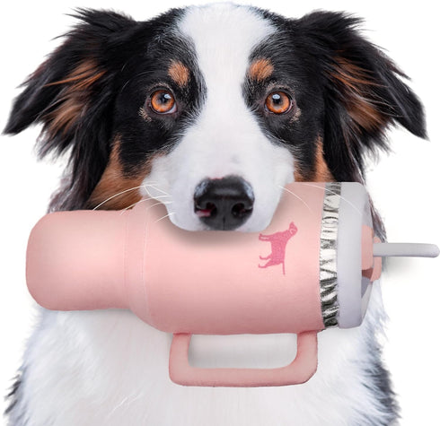 Pup Cup Tumbler Plush Dog Toy, Cute Funny Squeaky Parody Gift (Pink Peach Dust)