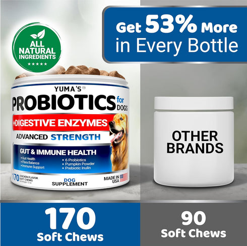 Probiotics for Dogs - 170 Dog Probiotics Chews for Digestive Health, Anti Diarrhea & Gas Relief