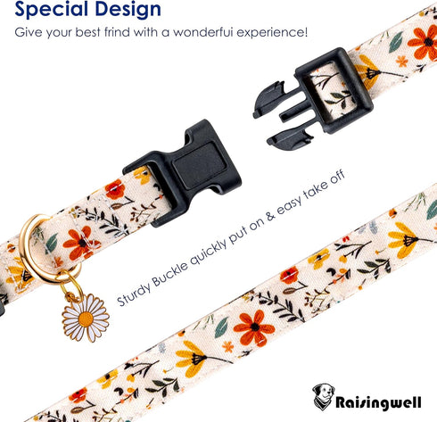 Cute Beige Flower Pattern Dog Collar, Adjustable Holiday Gift for Medium to X-Large Breed Dogs