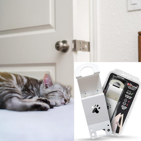 Steel Cat Door Strap and Latch, Sturdy Door Holder for Dogs and Kids, White Powder Coated Cat Door Latch