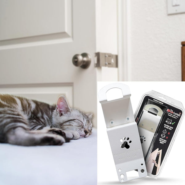Steel Cat Door Strap and Latch, Sturdy Door Holder for Dogs and Kids, White Powder Coated Cat Door Latch
