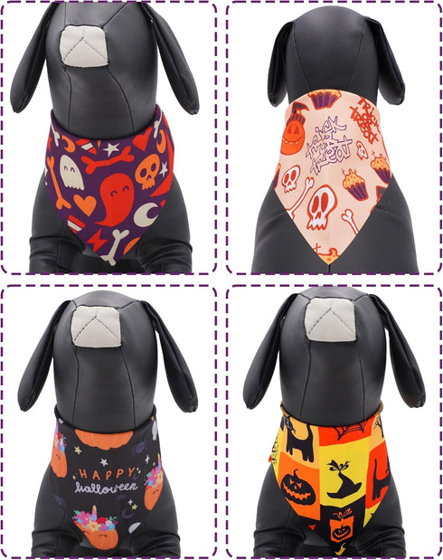 100 Pack PET SHOW Halloween Small Dog Bandanas Bulk No Seam Pumpkin Ghost Triangle Bibs Scarves for Girl Boy Pets