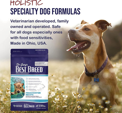 Best Breed Dr. Gary's Freshwater Recipe Natural Dry Dog Food for All Breeds and Sizes, Slow-Cooked in USA - 4lbs