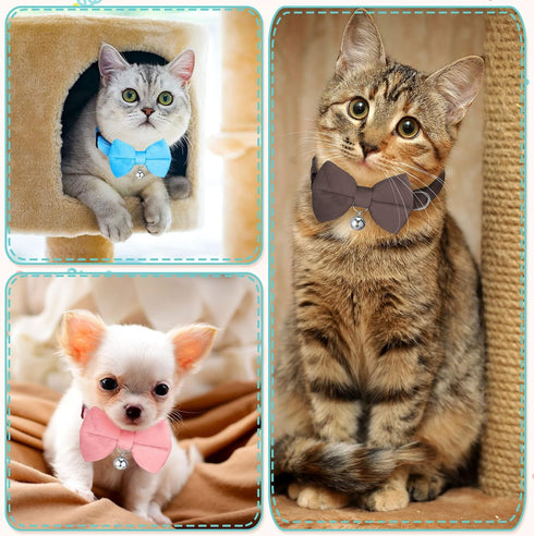 10 Pieces Cat Bowtie Collars with Bell, Adjustable Breakaway Kitten Collar for Boys Girls, Solid Colors