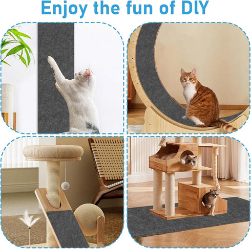 Trimmable Cat Scratching Post Carpet 78.7”x15.8”, Self-Adhesive Replacement Mat for Cat Tree Shelves, Dark Gray