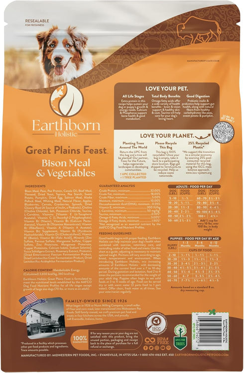 Earthborn Holistic Great Plains Feast Grain-Free Dry Dog Food, 4 lb Bag, Bison Meal