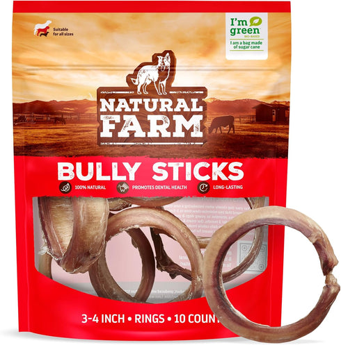 Natural Farm Odor Free Bully Sticks Ring Shaped (3-4 Inch, 10 Pack)
