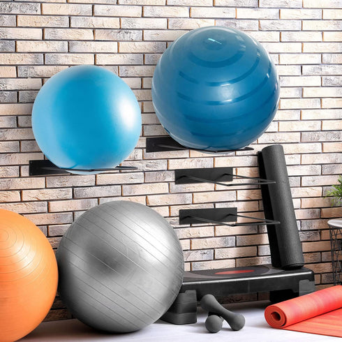 MyGift Yoga Ball Storage Wall Mount, Black Metal Pipe Racks for Exercise Ball Holder, Ball Storage for Home Gym