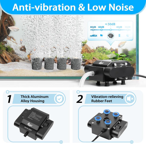 AQQA Powerful Adjustable Aquarium Air Pump, 4 Outlets for Fish Tank Up to 600Gal