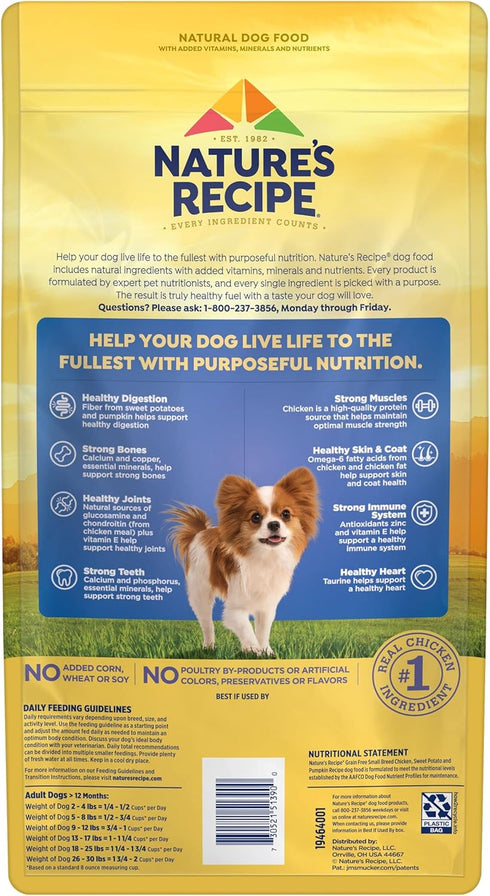 Nature's Recipe Grain Free Dry Dog Food, Small Breed Chicken, Sweet Potato & Pumpkin Recipe, 4 lb. Bag