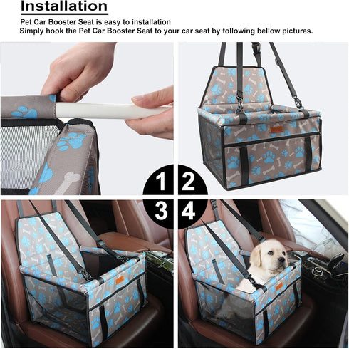 BYGD Pet Dog Booster Seat with Upgrade Support Rod, Breathable Foldable Car Basket for Small Medium Pets (Blue and Gray)