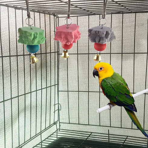 Bird Grinding Beak Calcium Stone with Bell, 6-Pcs Chewing Toys for Chinchilla, Bunny, Budgie