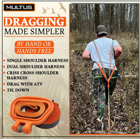 MULTUS Deer Drag & Harness; One Product for Every Way to Drag a Deer Fast & Easy! Hunting Gear
