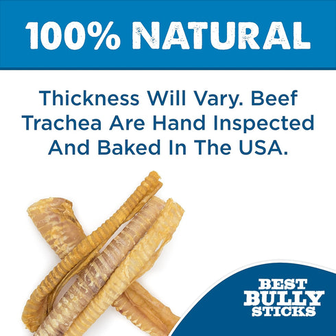 Best Bully Sticks Premium 12 Inch Beef Trachea Dog Chews (12 Pack) - All-Natural, Grain-Free, 100% Beef