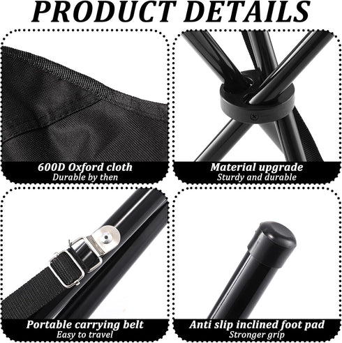 KKONHII 2PCS Portable Folding Camping Stool,Travel Outdoor Tripod Seat,Black Folding Camping Chairs for Camping Party