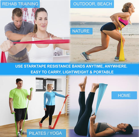 Starktape Resistance Bands Set, 3 or 5 Pack Non-Latex for Home Exercise, Workout, Strength Training