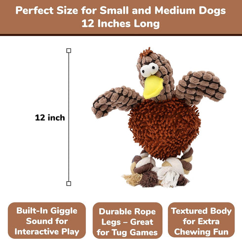 SPOT 12" Gigglers Chicken Dog Toy with Giggle Sound, Textured Plush Tug Toy with Rope Legs, for Small and Medium Dog