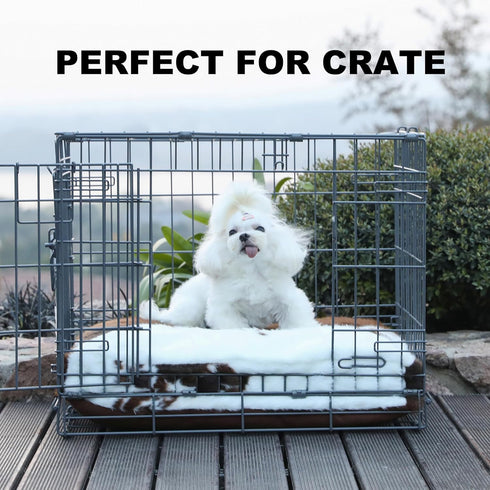 Bedfolks Waterproof Dog Crate Bed, Plush Dog Bed with Removable Washable Cover, Cow Print, 23"x18", Fluffy Dog Pad for