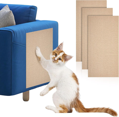 3 Pcs Cat Scratch Mat 11.8 x 23.6 Inches, Adhesive Replacement Cat Scratching Post Carpet Cover for Couch Furniture