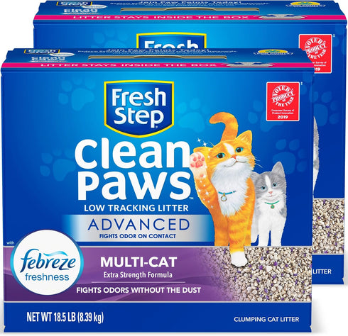 Fresh Step Clumping Cat Litter, 37 lbs total, Advanced Clean Paws Multi-Cat, 2 Pack of 18.5 lb Boxes