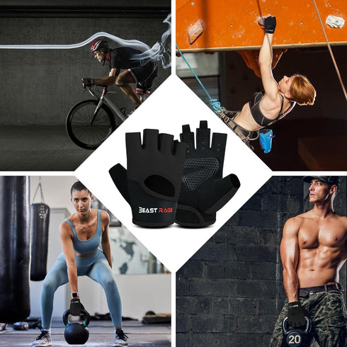 BEAST RAGE Workout Gloves for Men & Women - Fingerless Gym Gloves with Palm Protection, Breathable & Lightweight