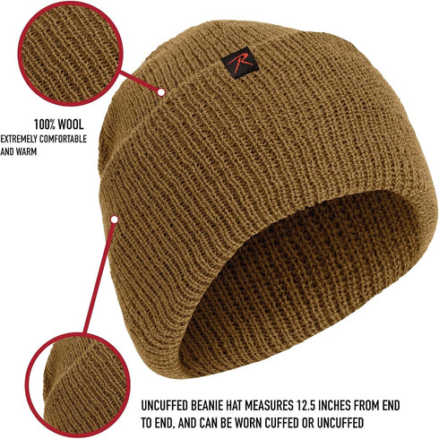 Rothco Wool Watch Cap, 100% Wool Beanie Hat for Winter Activities and Outdoor Adventures