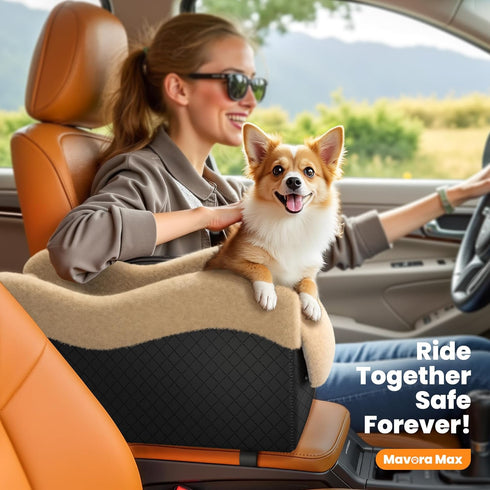 Mavora Max Portable Small Dog Seat for Car, Luxury Center Console Dog Car Seat Booster with Safety Tethers