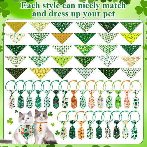108 Set Reginary Pcs St. Patrick's Day Dog Bandanas Bulk with Neck Ties Washable Adjustable St. Patrick's Day Dog
