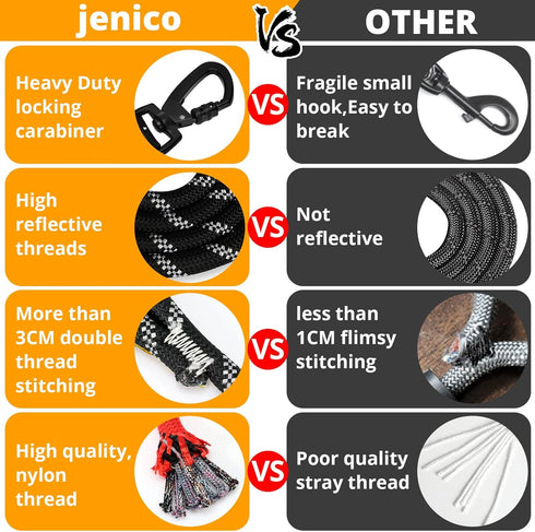 Long Dog Leash 50 FT | Heavy Duty Rope Leashes for Training | Swivel Lockable Hook, Reflective, Padded Handle, Orange