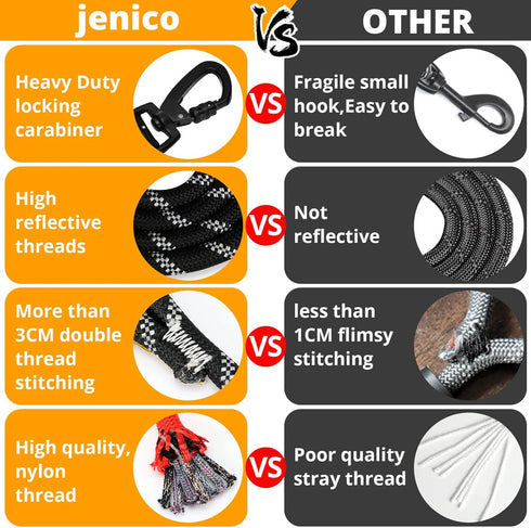 Long Dog Leash 150 FT: Heavy Duty Rope for Training, Swivel Hook, Reflective Threads, Bungee, Padded Handle - Large