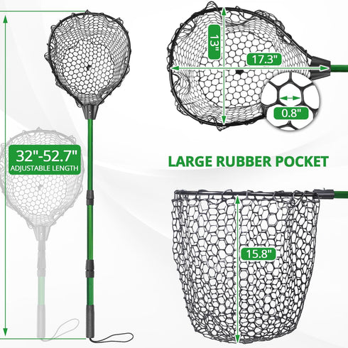 Telescoping Aluminum Alloy Fishing Net, Adjustable Length 32-52.7 Inches, Maximum Load 20 Pounds