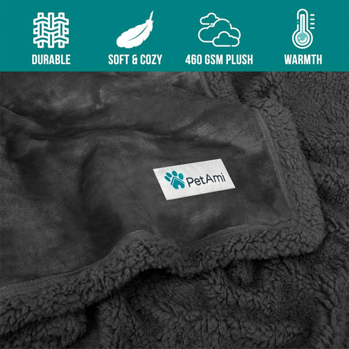 PetAmi Dog Blanket Dark Gray, for Medium Large Dogs, Soft Reversible Washable Couch Cover 40x60
