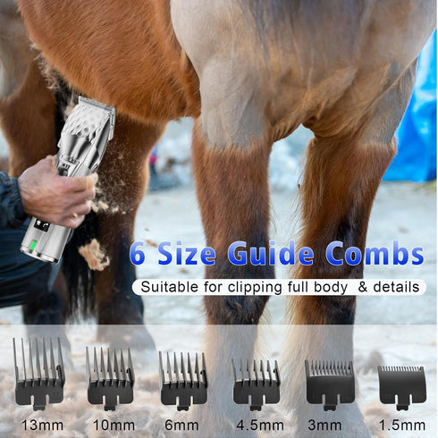 Trimmer 6 2500mAh 0.8lbs Rechargeable Horses Clippers, Cordless Pet Hair Shaver with Guide Guards, Large Battery