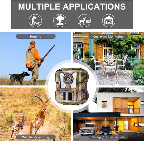 WOSPORTS Camera,24MP 1080P Mini Trail HD Game Camera Motion Activated with IR Night Vision Waterproof Video Deer Cam