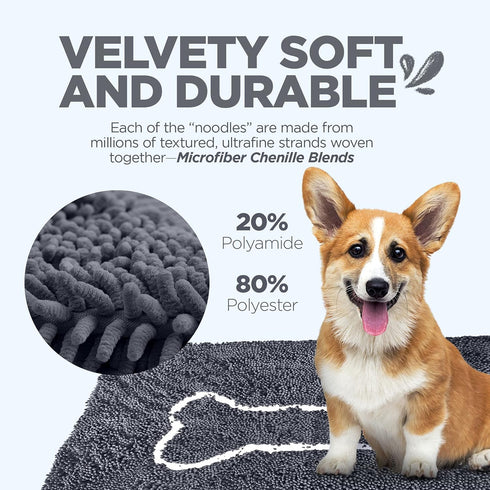 Soggy Doggy Doormat with Bone Design, Microfiber Chenille Indoor Wet Dog Mat for Muddy Paws, Gray/Light Gray