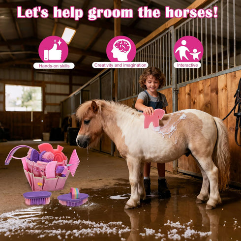 Set Set Horse Grooming Kit, Horse Brushes for Grooming Supplies with Organizer Bag, Horses Tack Brush for Effective