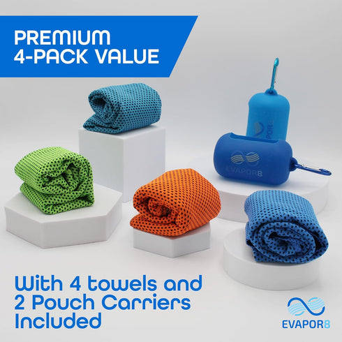 Evapor8 50 Set 4 (40 12) Cooling Towels - Instant Heat Relief & Sweat Towel - Reusable Gym Towel for Men & Women