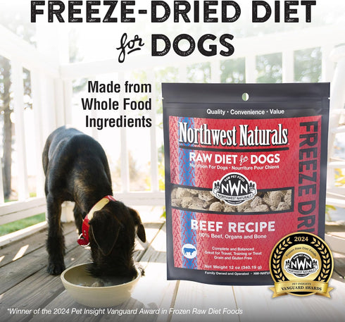12 Oz Northwest Naturals Freeze-Dried Beef Dog Food - Bite-Sized Nuggets - Grain-Free, High-Protein, Raw Diet