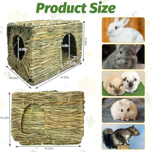 Cozy Chinchilla Hamiledyi Large Rabbit Grass House Hand Woven Natural Bunny Hut Foldable Play Bed Safe Hideaway Hay Mat