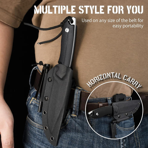 NedFoss Survival Knife with Fire Starter, Kydex Sheath, 9.25" Full Tang Camping Knife for Outdoor Hunting Fishing