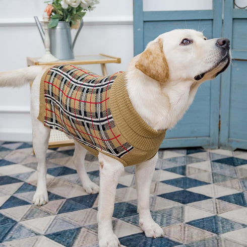 PUPTECK Dog Sweaters for Large Medium Small Dogs, Fall Classic Plaid Style Holiday Winter Coat for Boys and Girls
