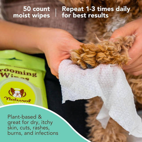 Natural Dog Company Grooming Wipes with Aloe Vera, Hypoallergenic Biodegradable Wipes for Ear, Paws, Face