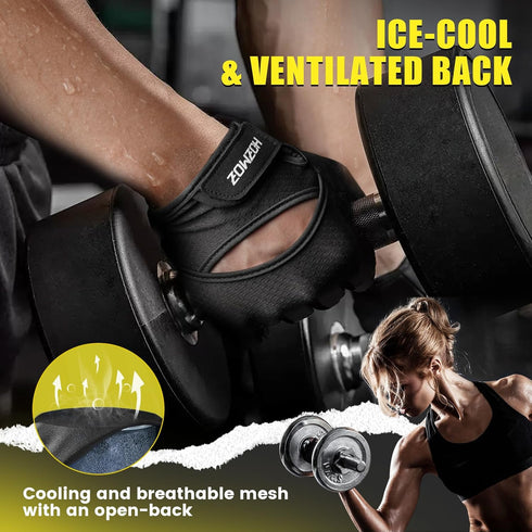 HOZMOZ Ventilated Weight Lifting Gloves, Thick Padded Workout Gym Gloves with Full Palm Protection & Grip & Shock
