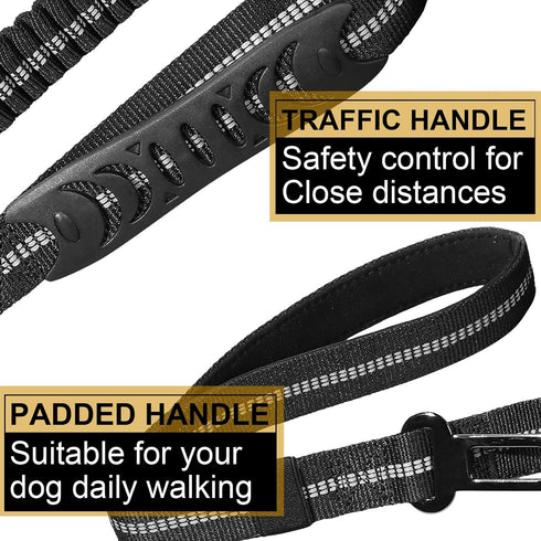 Heavy Duty Dog Leash, 4-6FT Shock Absorbing Tactical with 2 Padded Handles, Advanced Easy Metal Clip, No Pull