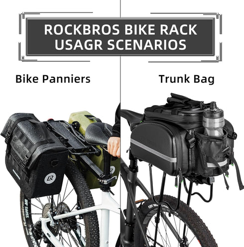 ROCKBROS Adjustable Rear Bike Rack, Full Quick Release Bicycle Cargo Rack, Aluminum Alloy, 115 lbs Capacity, Black